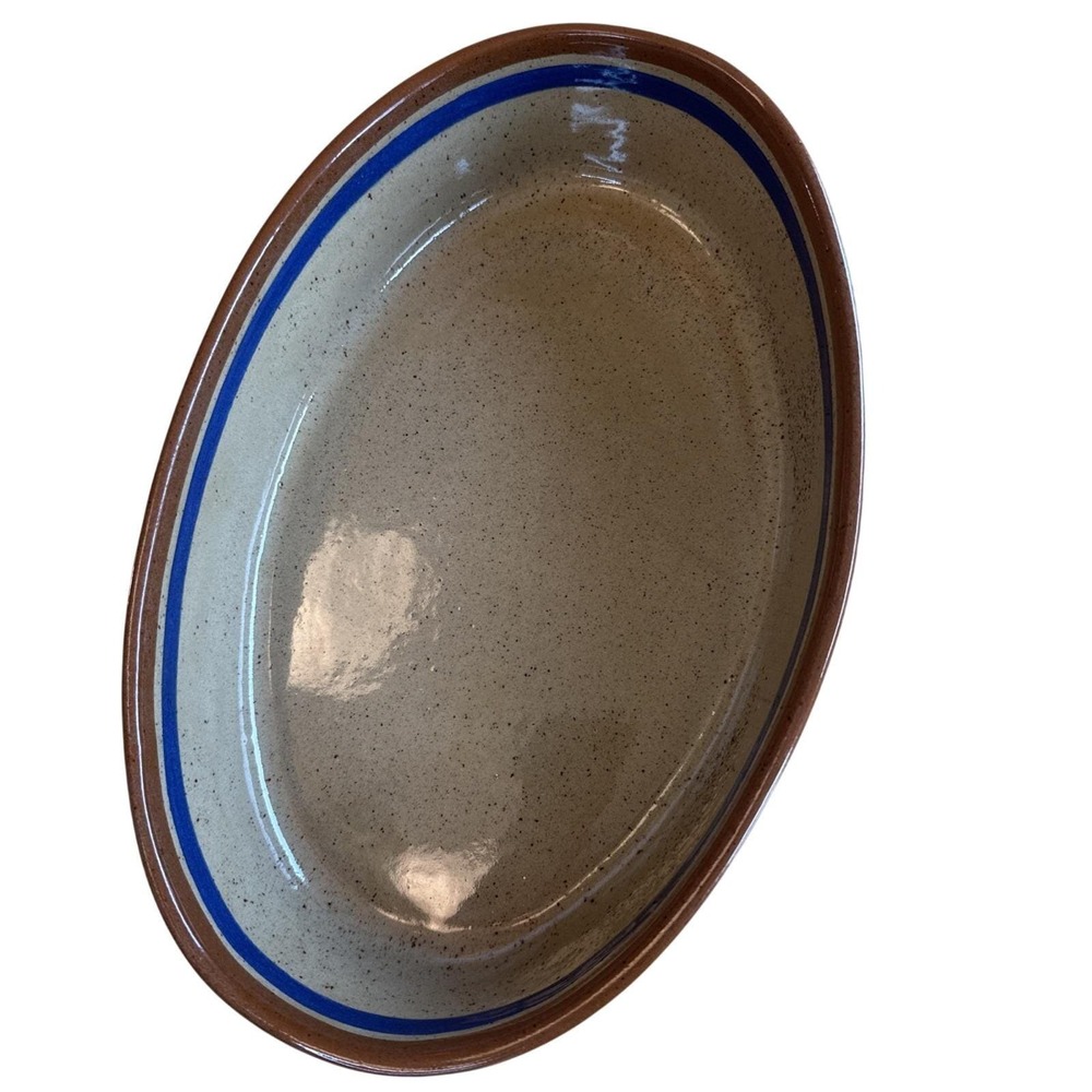 Vintage RARE El Palomar Pottery Large Serving Bowl Cobalt Blue Strip‎ Speckled